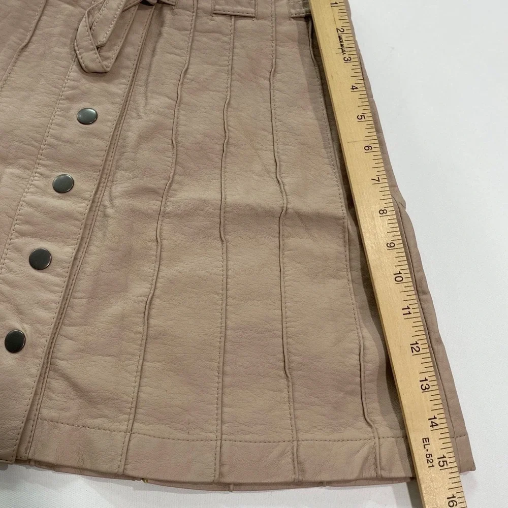 Free People Skirt Vegan Leather Beige Button Front A-Line Skirt Size 4 - Picture 6 of 9